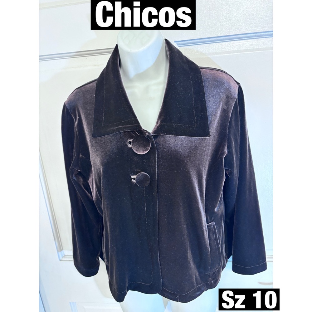 Chico's Dark Brown Velvet Blazer Sz 10